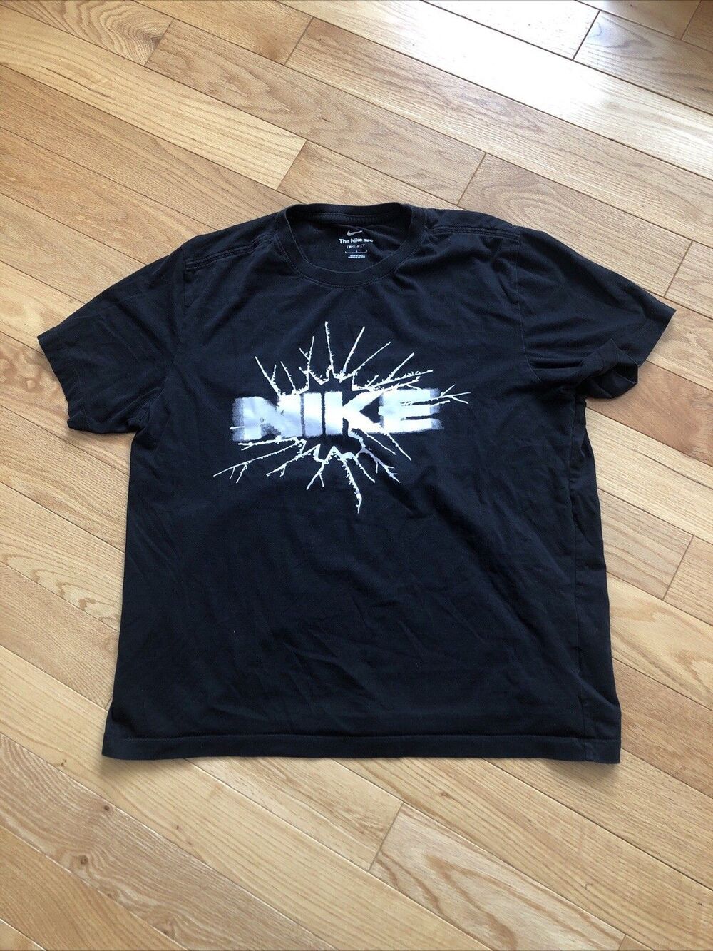 Nike Mens Large Black Nike Tee-Shirt Dri Fit White Blast The Nike Tee Crew Neck